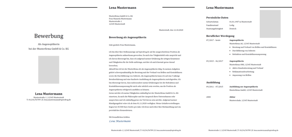 Vorlage / Muster: Bewerbung Augenoptiker / Augenoptikerin