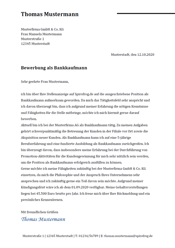 Vorlage / Muster: Bewerbungsanschreiben Bankkaufmann / Bankkauffrau