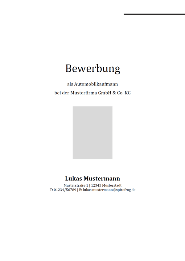 Vorlage / Muster: Bewerbungsdeckblatt Automobilkaufmann / Automobilkauffrau