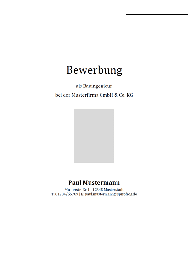 Vorlage / Muster: Bewerbungsdeckblatt Bauingenieur / Bauingenieurin