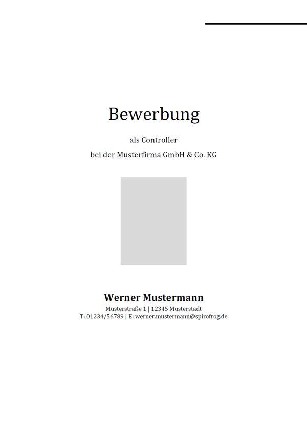 Vorlage / Muster: Bewerbungsdeckblatt Controller / Controllerin