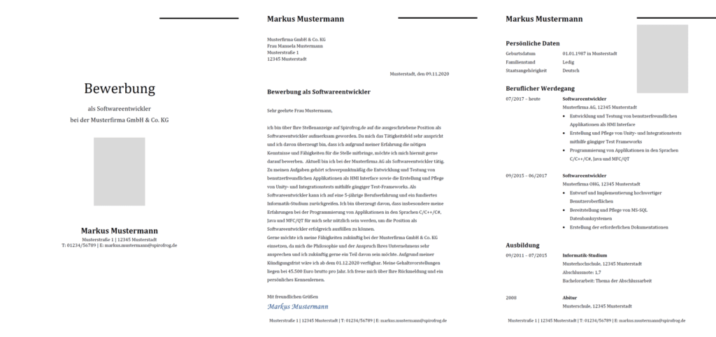 Vorlage / Muster: Bewerbung Softwareentwickler / Softwareentwicklerin