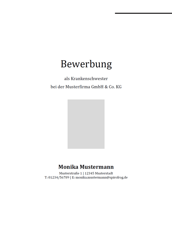 Vorlage / Muster: Bewerbungsdeckblatt Krankenschwester / Krankenpfleger