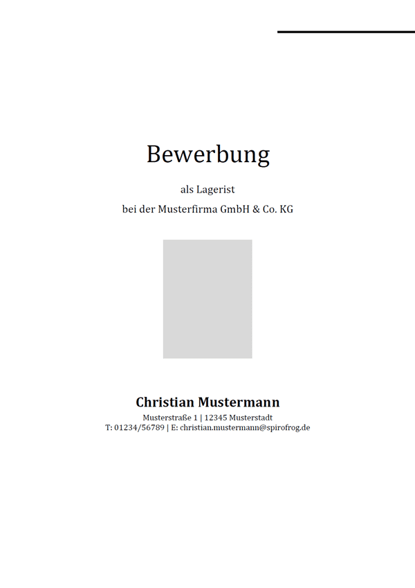 Vorlage / Muster: Bewerbungsdeckblatt Lagerist / Lageristin