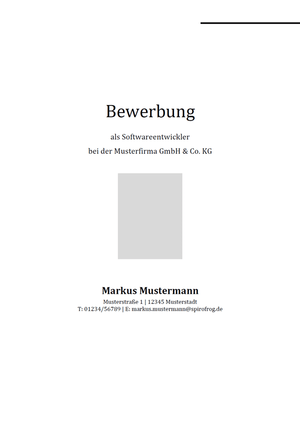 Vorlage / Muster: Bewerbungsdeckblatt Softwareentwickler / Softwareentwicklerin