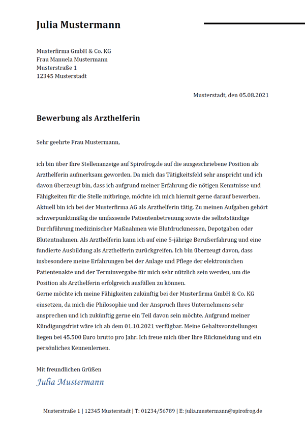 Vorlage / Muster: Bewerbungsschreiben Arzthelfer / Arzthelferin