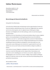 Bewerbungsschreiben Hauswirtschafter / Hauswirtschafterin - Spirofrog
