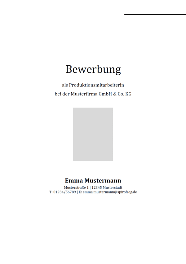 Vorlage / Muster: Bewerbungsdeckblatt Produktionsmitarbeiter / Produktionsmitarbeiterin