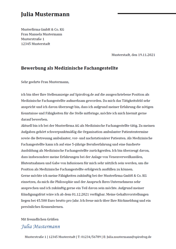 Vorlage / Muster: Bewerbungsschreiben Medizinischer Fachangestellter / Medizinische Fachangestellte