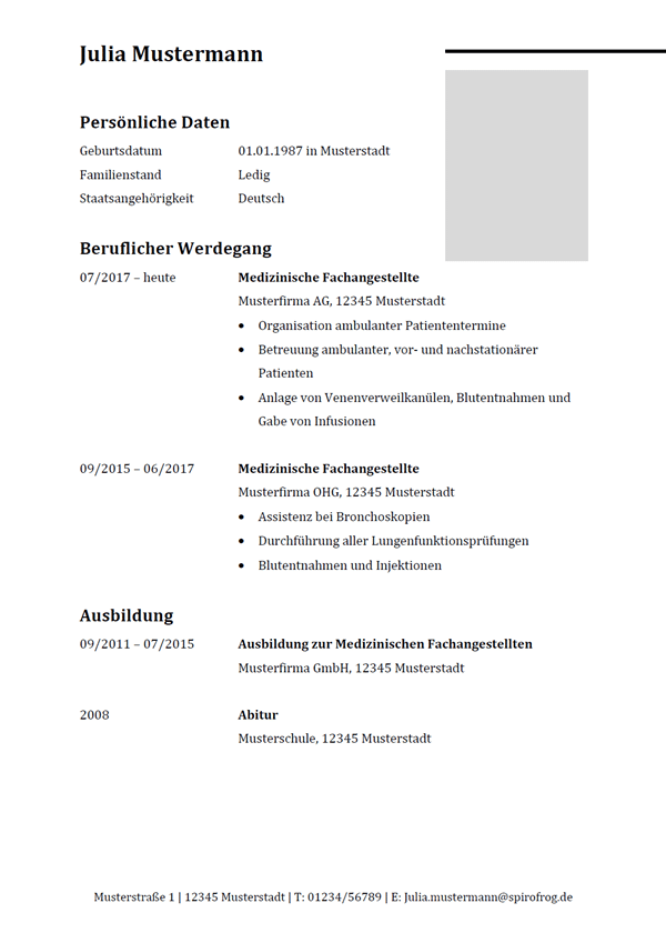 Vorlage / Muster: Lebenslauf Medizinischer Fachangestellter / Medizinische Fachangestellte