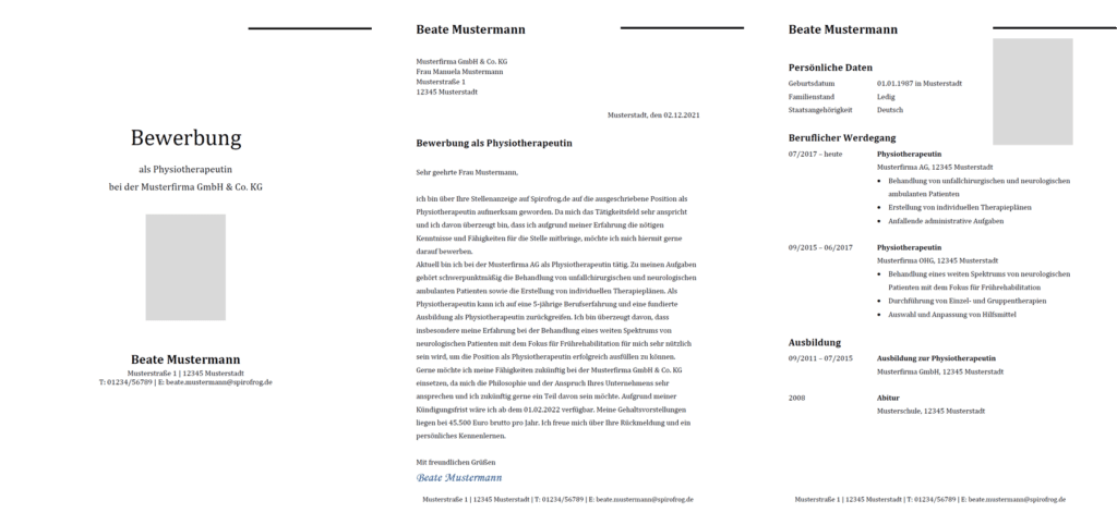 Vorlage / Muster: Bewerbung Physiotherapeut / Physiotherapeutin