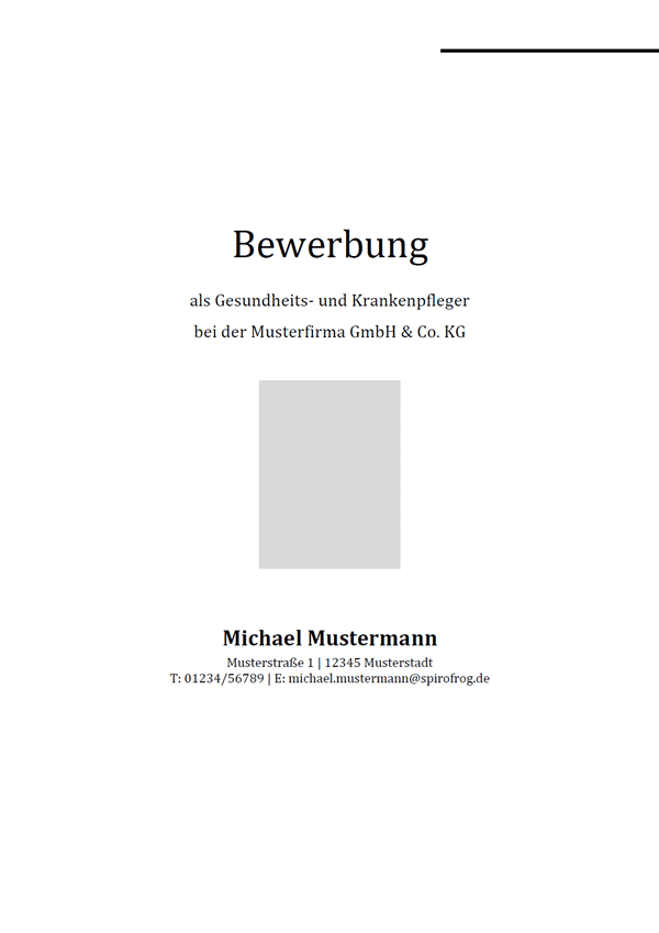 Vorlage / Muster: Bewerbungsdeckblatt Gesundheits-und Krankenpfleger / Gesundheits-und Krankenpflegerin