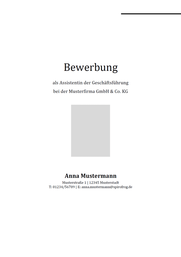 Vorlage / Muster: Bewerbungsdeckblatt Assistent der Geschäftsführung / Assistentin der Geschäftsführung