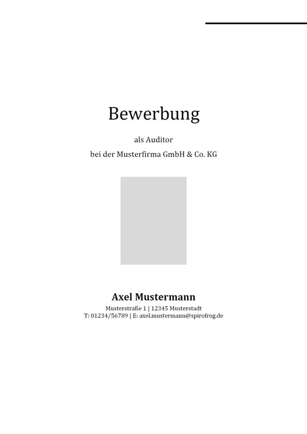 Vorlage / Muster: Bewerbungsdeckblatt Auditor / Auditorin