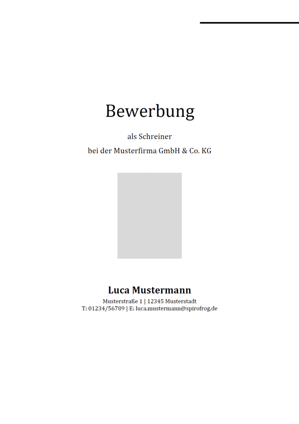 Vorlage / Muster: Bewerbungsdeckblatt Schreiner / Schreinerin