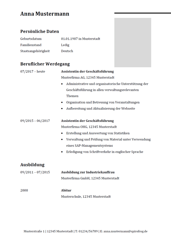 Vorlage / Muster: Lebenslauf Assistent der Geschäftsführung / Assistentin der Geschäftsführung