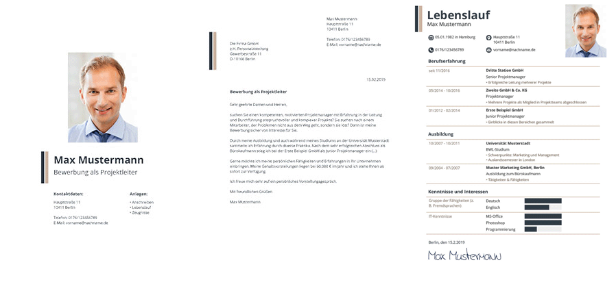 Komplette Bewerbungsvorlagen: Muster für die Bewerbung 2026 1 Bewerbungs Vorlage mit Icons